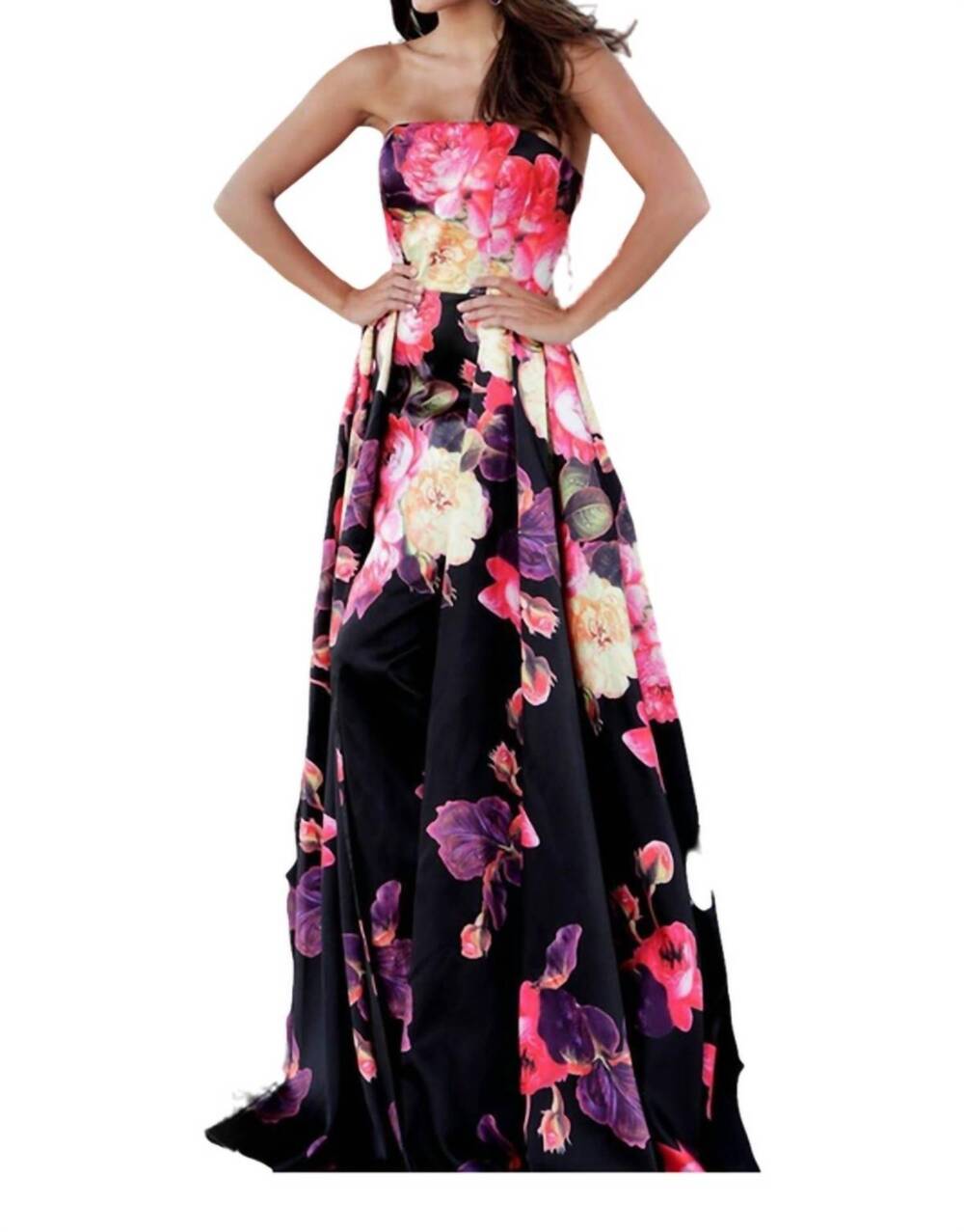 NEW JOVANI plunging neck a-line prom dress in print